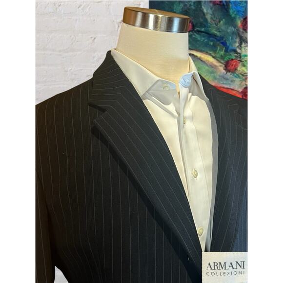 Armani Collezioni Mens 46L 36x31 Black Stripe Designer Suit Stretch 3/2 Roll - Picture 3 of 16